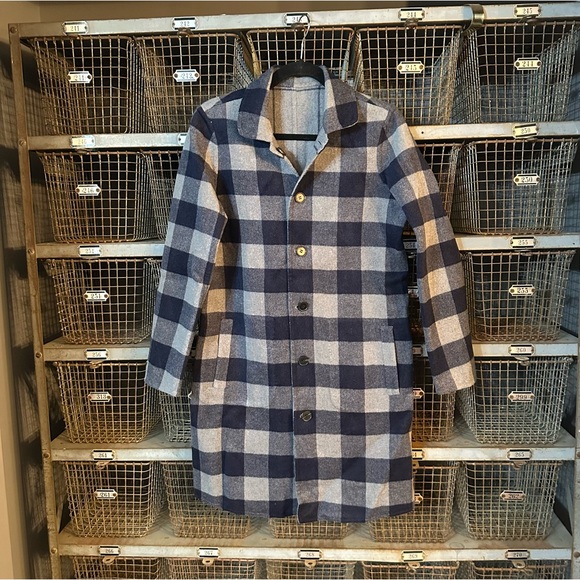 J. McLaughlin Reversible Wool Blend Plaid Coat Gray Blue Classic S 38138 - Picture 4 of 11